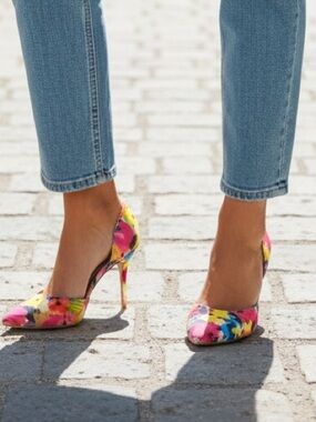 Town Shoes Gomez Vibrant Colourful Floral Sexy Pump Slip On Heels Size 8.5